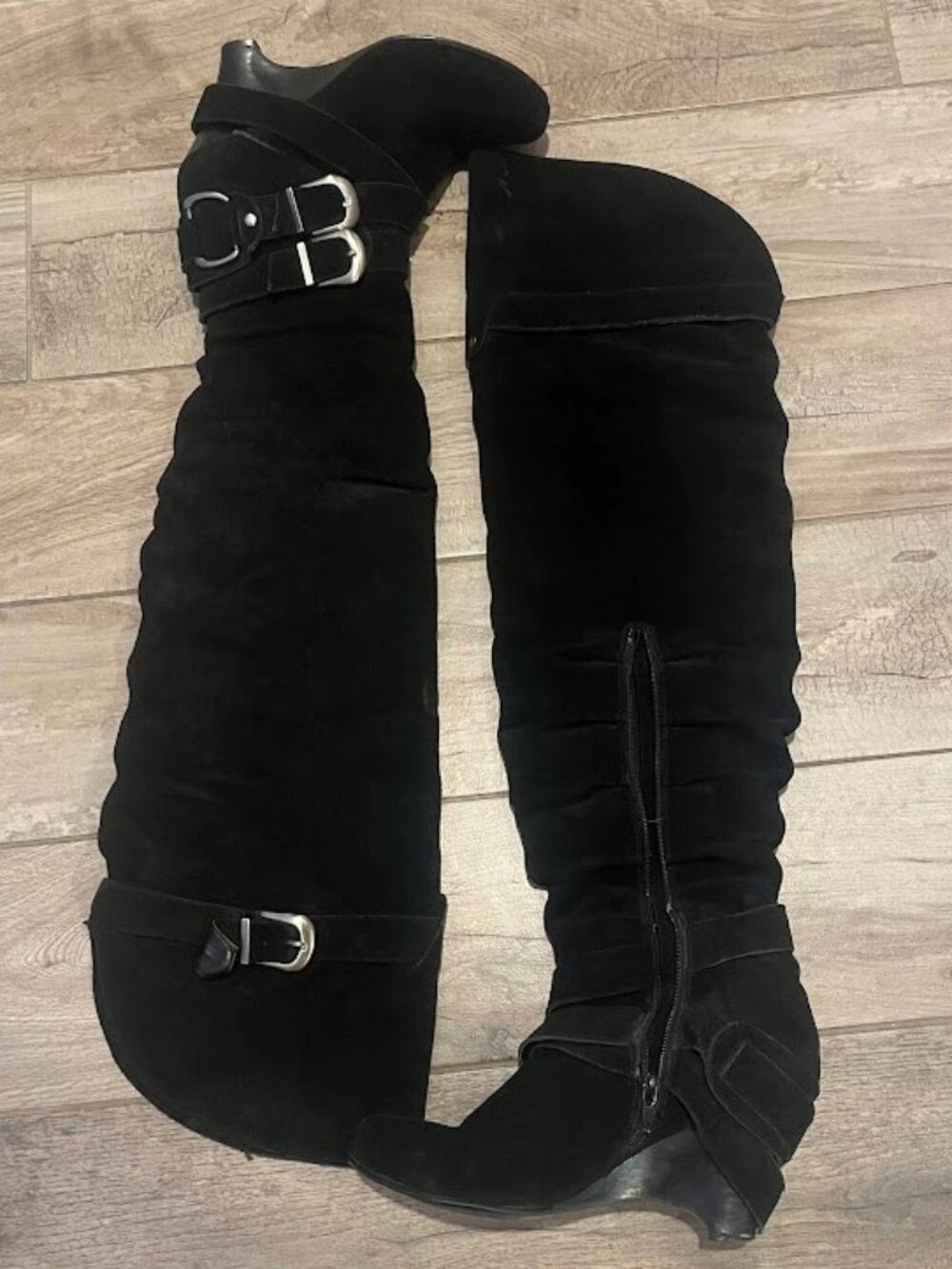 Naughty Monkey -Black Suede Over-the-Knee Buckle Boots $50